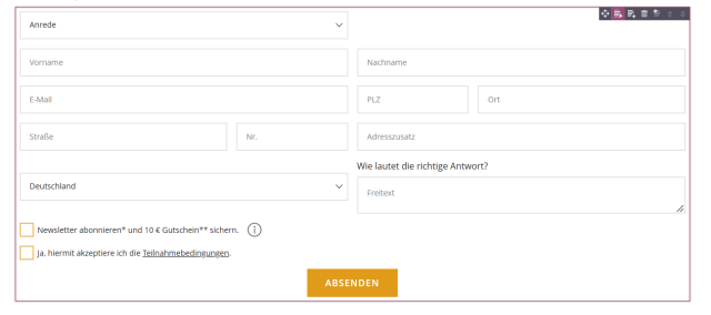 Gewinnspielformular