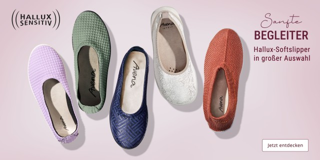 Auswahl an Hallux-Softslipper Modellen in verschiedensten Farben